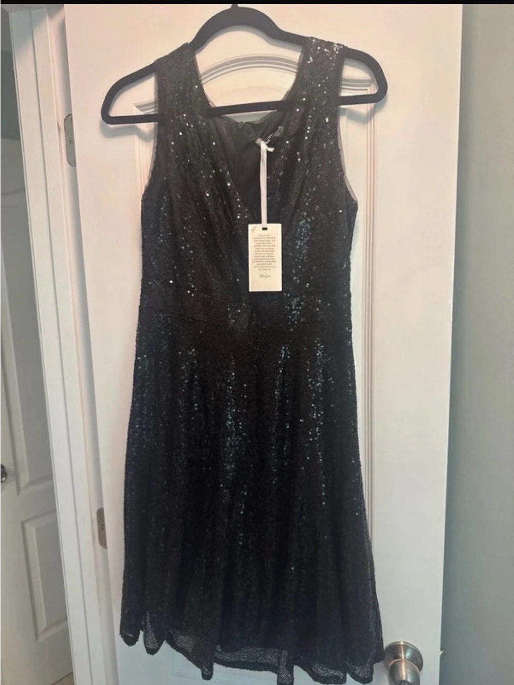 NWT Grace Karin Black Sequin Wrap V-Neck A-Line Cocktail Dress M